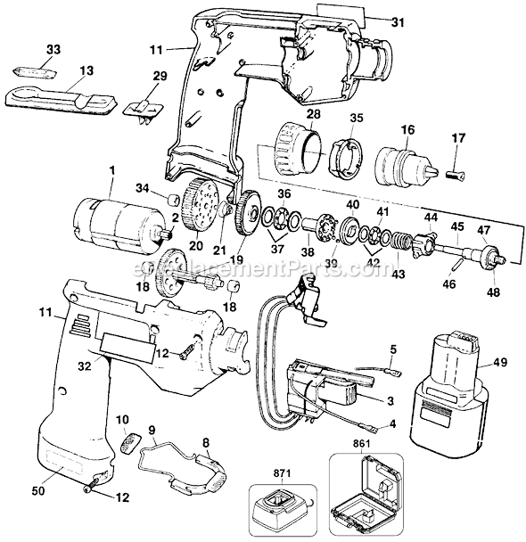 Page A Diagram and Parts List for ET1165 Type 1 Black and Decker Cordless Drill